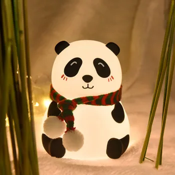 Panda Silikon Gece Lambası USB Şarj Edilebilir 7 Renk Değişimi Pad Anahtarı LED Gece Lambası Bebek Hayvan çocuk Gece Lambası  5
