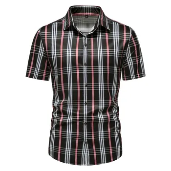 Pop Erkek Çizgili Elbise Gömlek Resmi Moda Sosyal kısa Kollu Iş Iş Akıllı Rahat Gömlek erkek ızgara üstleri giyim  5