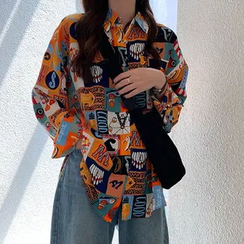 QWEEK Vintage kadın Bluzlar Streetwear Harajuku Büyük Boy Gömlek Tatlı Tarzı Uzun Kollu Üstleri Düğme Rahat Giyim Yeni  4