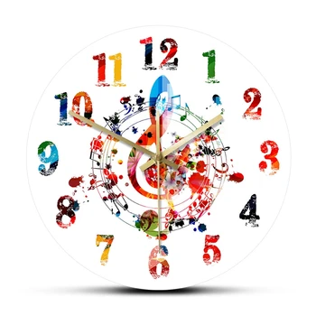 Renkli müzik Not duvar saati yaratıcı saat süslü ev dekor melodi müzik Logo sanat duvar saati  5