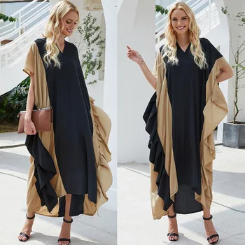 Robe Femme Vestidos Kaftan Dubai Abaya Türkiye Müslüman Başörtüsü Elbise İslam Giyim Elbise Abaya Kadınlar İçin Kaftan Fırfır Yaz Gevşek  5