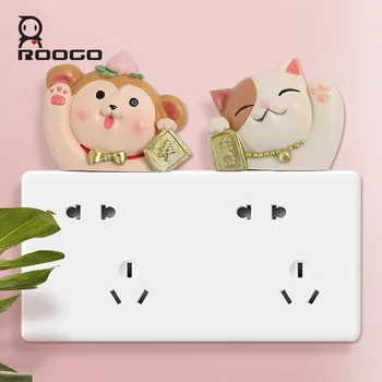 Roogo elektrik düğmesi çıkartması 3M Yapıştırıcı Karşılama Ev Sallayarak El Sevimli Hayvan Sticker Uğurlu Alamet Ev Dekorasyon Aksesuarları  3