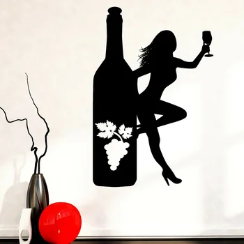 Seksi Girlrs Duvar Çıkartması Çıplak Kız Şişe Şarap Vine Bar Vinil Sticker Şarap Bar Dekorasyon Ev Decoraiton C224  5