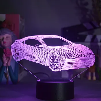 Serin Spor Araba Şekli 3D LED Illusion Araba Nightlight Boyfriends Loving Hediye Çocuk Yatak Odası Başucu Masa Lambası LED sensör ışıkları  10