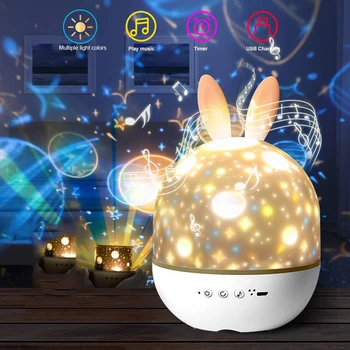 Sevimli tavşan yıldız gece lambası çocuklar için şarj edilebilir yıldızlı gece ışık projektör zamanlayıcı tasarımı ile 360 derece rotasyon  4