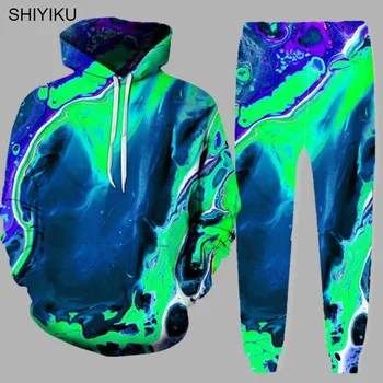 SHIYIKU 3D Spor Sonbahar / kışlık kapşonlu Pantolon 2 Parçalı Set Koşu Hoodie Marka erkek Kazak Spor Koşu Sweatpants Suit  5