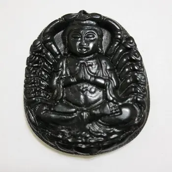 Siyah Yeşil Kalsedon Binlerce Eller Kwan-Yin Tibet Budizm Muska Kolye NO. 214  4