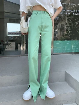 Streetwear Bölünmüş Şalvar Kot Kadın Yaz Sonbahar Kore Moda Kızlar Punk Tarzı Denim Geniş Bacak Pantolon Kadın Ucuz Toptan  5