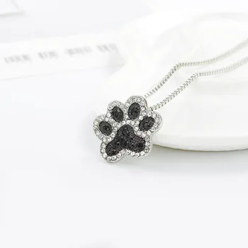 Tam Beyaz ve Siyah Kristal Sevimli Kitty Kedi Yavru Köpek Paw Kolye Dangle Ayak İzi Gümüş Kaplama Zincir Kolye Kadınlar için  10