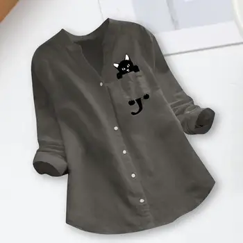 Trendy Casual Bluz Hayvan Desen Gevşek Sevimli Baskılı Düğmeler gömlek  10