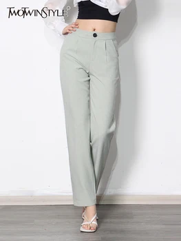 TWOTWINSTYLE rahat pantolon Kadınlar İçin Düz Orta Bel Cepler Slim Fit Zarif Pantolon Kadın 2022 Moda Bahar Kadın Giyim  10