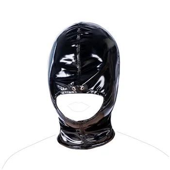 Unisex Seks çiftler için oyuncaklar Lateks Parlak Fetiş SM Açık Ağız Deliği Başlık Tam Yüz Maskeleri Hood Kostüm Seti Masquerade Clubwear  5