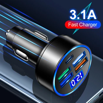 USB Araç Şarj 3.1 A 4 Port PD şarj araba iPhone İçin Hızlı Şarj 13 12 Xiaomi Huawei Cep Telefonu Şarj Adaptörü Araba  5
