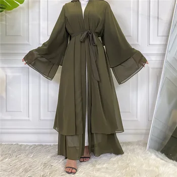 Wepbel Arapça Elbise Açık Abaya Elbise Kadınlar Uzun Kollu Dubai Müslüman Hırka Kaftan Şifon Elbise İslam Giyim Kaftan Kimono  4