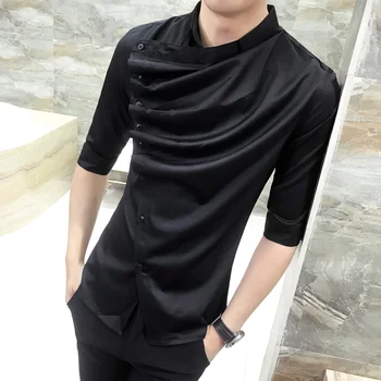 Yaz Gotik Gömlek 2023 Fırfır Tasarımcı Yaka Gömlek Siyah Ve Beyaz Koreli Erkek moda giyim Balo Parti Kulübü Bile Gömlek  10