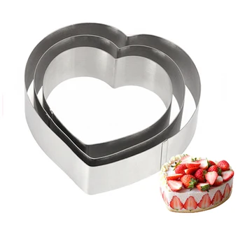 Yeni 5 6 7 inç 3D DIY Kalp Şekli Metal Paslanmaz Çelik Tiramisu çikolatalı mus Halka Kek Kalıbı Daire Kalıp  5