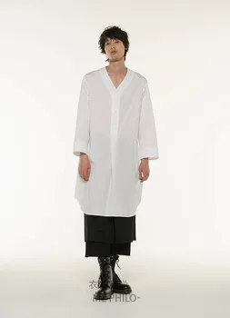 Yeni erkek giyim Saç Stilisti Tasarımcı Gösterisi Sokak Orta ve uzun V yaka kuşaklı Gömlek Ceket artı boyutu kostümleri  10