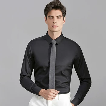 Yeni Gelenler Yüksek Kalite Moda erkek Düz Renk Romantik Düğün Damat Elbise Gömlek Düzenli Fit takım kıyafet Gömlek Erkekler için  5