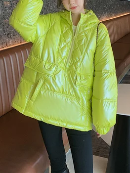 Yeni kışlık kazak Pamuk Ceket Kadınlar Casual Kapşonlu Cepler Kalın Sıcak Ceket Kadın Gevşek Düz Renk Dış Giyim Parkas  10