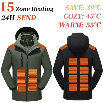YENİ erkek Parkas kış ısıtma mont ceketler USB akıllı ısıtmalı ceket rüzgarlık rüzgar geçirmez açık sıcak kayak yürüyüş giysileri  5