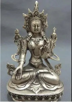 YM 304 14 cm Tibet Gümüş Budist Joss Korumak Set Lotus 7 Gözler Beyaz Tara Buda Heykeli seçim  3