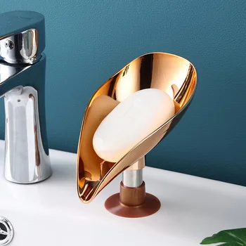 Zarif Gül Altın Vantuz Sabunluk Taşınabilir Yaprak Sabun Kutusu Plastik Sabunluk Banyo Sünger Tepsi Mutfak Banyo için  0