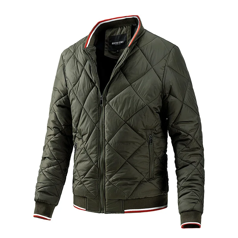 Erkek Mont Düz Renk Standı Yaka Elmas Kafes Fermuar Erkek Ceketler Sonbahar Kış Sıcak Palto Erkekler moda Giyim B01538