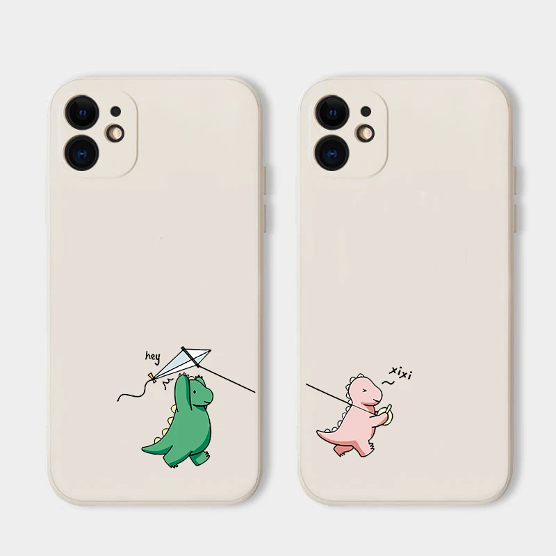 Sevimli Hayvan Yeşil Pembe Bebek Dinozor Çift telefon kılıfı İçin iPhone11Pro Max X XS XR 7 8 Artı 12 Mini Yumuşak Darbeye Dayanıklı Arka Kapak