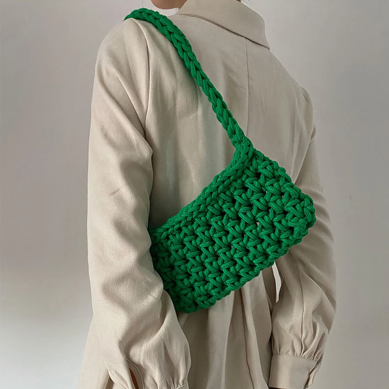 El yapımı Pamuk İpi dantel çanta Oymak El Örgü Çanta kadın askılı omuz çantası Örgü Dokuma Casual Tote