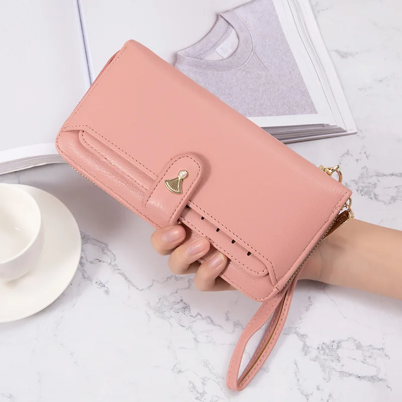7 Renkli Kore PU Deri Kadın Cüzdan Kadın Uzun Fermuarlı bozuk para çantaları Bileklik Çanta Bayan Para Kredi kart tutucu