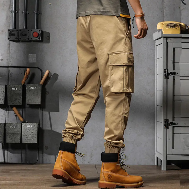 Erkekler Joggers Pantolon Sonbahar Yeni Moda Cep Amerikan Tulum Rahat Gevşek Tayt Kırpılmış Pantolon Giyim Kore Streetwear