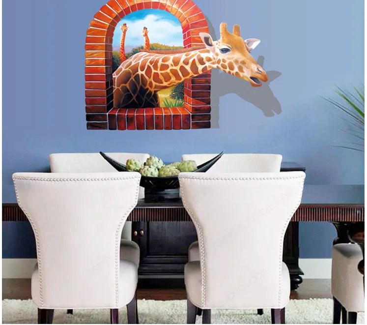 YENİ 3D Canlı Zürafa Duvar Sticker Pencere Ev Dekorasyon DIY Sanat Ev Dekor Yatak Odası Çocuklar için Duvar Duvar Posteri