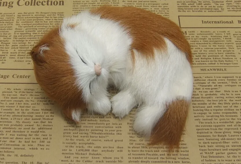 küçük Simülasyon sarı & beyaz kedi polietilen ve kürkler uyku kedi modeli hediye yaklaşık 14x11 cm y0187