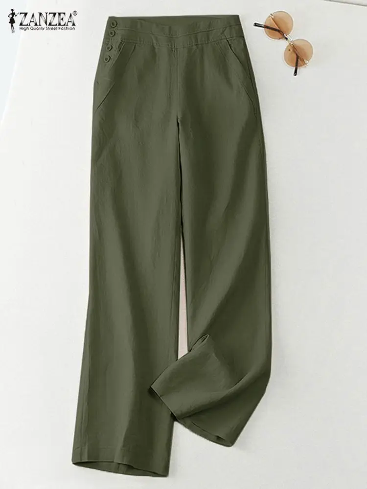 2023 ZANZEA Kadınlar Moda Pantolon Katı Uzun Pantolon İlkbahar Yaz Ayak Bileği Uzunluğu Yüksek Bel Gevşek Palazzo Rahat Zarif Pantalon