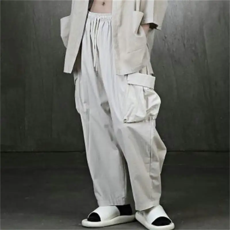 Japon moda marka 2021 erkek yeni düz renk dantel up gevşek moda rahat pantolon zarif Kore tarzı pantolon büyük yaz