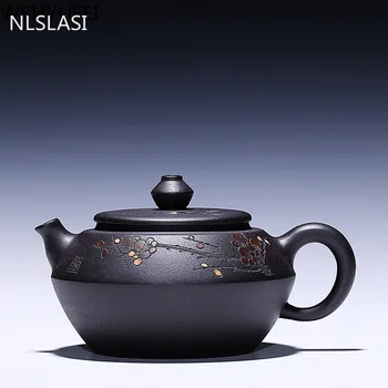 Çin Yixing Demlik otantik mor kil demlik güzellikleri el yapımı su ısıtıcısı Ham cevher Siyah çamur Özelleştirilmiş Çay seti 240 ml  5