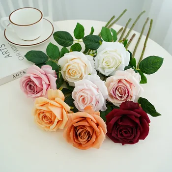 Çiçek Düzenleme 5 adet Simülasyon Gül Çiçek Şube İpek Sahte Flore Buket Düğün Ev Dekor Şakayık El Holding Buket  4